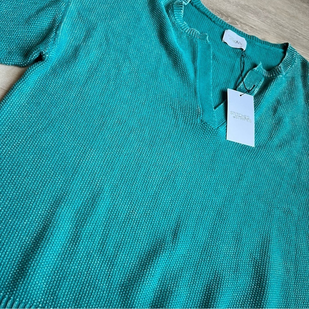 STITCHES & STRIPES NWT V Neck Pullover Knit Sweater Washed Green SZ L Cotton - Picture 3 of 7